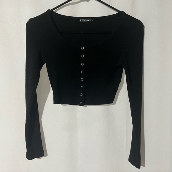 Fensace Tops - Fensace Womens Button Down Long Sleeve Crop Top Basic Knit Slim Fit Size XS